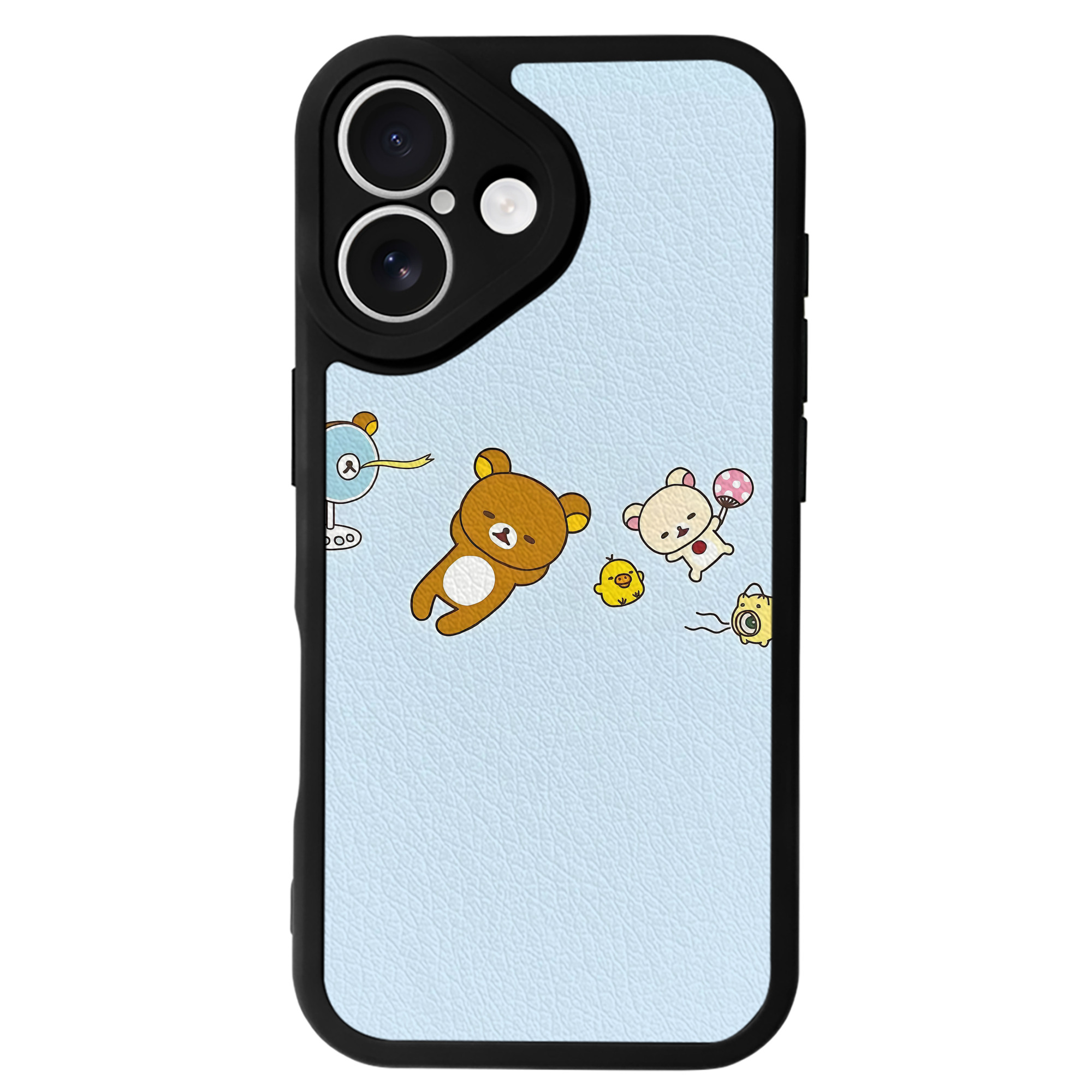 （画像用） リラックマ リラックマ キイロイトリ Rilakkuma Korilakkuma Kiiroitori 【iPhone 16シリーズ対応】シリコンスマホケース（レザー調） 材質：シリコン
